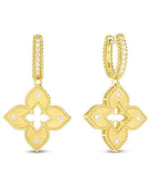Roberto Coin 18K Petite Venetian Princess Satin & Diamond Accent Flower Drop Earrings - Metallic