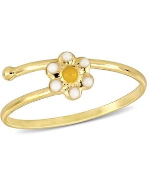 Amour Children's And Enamel Daisy Flower Adjustable Ring - Metallic