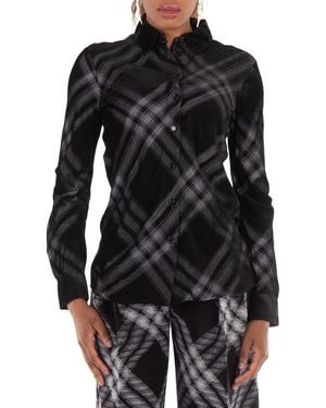 Burberry Long Sleeve Check-Print Button Down Shirt, Brand Size 4 Us - Black