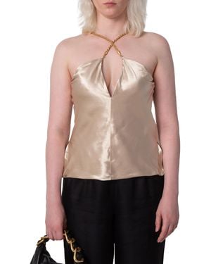 Ferragamo Twisted-Strap Satin Top, Brand Size 38 Us - Pink