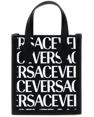 Versace Allover Logo Printed Crossbody Bag - Black