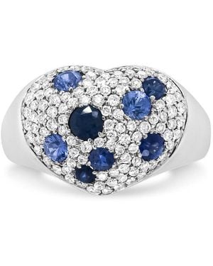 Haus of Brilliance 18K Sapphire And 5/8 Cttw Diamond Cluster Heart Shaped Ring (F-G Colour, Vs1-Vs2 Clarity) - Blue