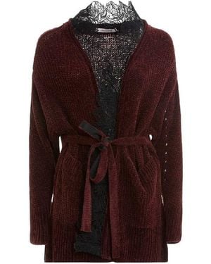 Roberto Cavalli Fishermans Rib Silk Lace Trim Cardigan, Brand Size 40 Us - Purple