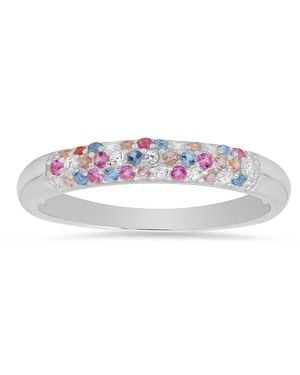 Kylie Harper Sterling Petite Pastel Multi-colour Pave Cz Band Ring - White