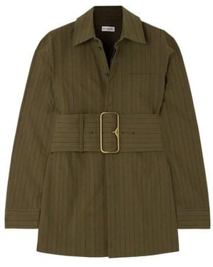 Burberry Pinstriped Cotton-Poplin Belted Shirt, Brand Size 4 Us - Green