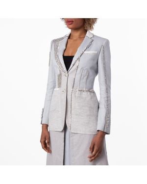 Burberry Technical Linen Blazer With Crystal Embroidery - Grey
