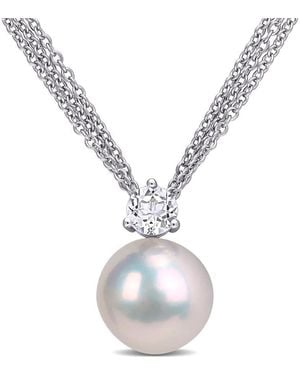Amour 11-12Mm Cultured Freshwater Pearl And 5/8 Ct Tgw Topaz Pendant With Chain - Metallic