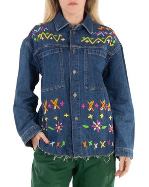 Mira Mikati Indigo Fair Isle Embroidered Denim Jacket - Blue