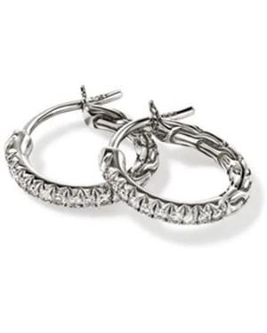 John Hardy Essential Pav Hoop Earring, Sterling, Diamonds, 13Mm - Metallic