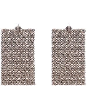 Brunello Cucinelli Rectangular Mesh Earrings, Size - Gray