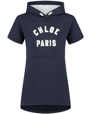 Chloé Short-Sleeve Hooded Cotton Dress - Blue