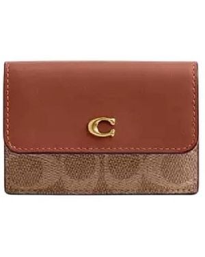 COACH Mini Canvas Trifold Wallet - Brown