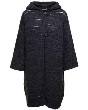 Brunello Cucinelli Hooded Knit Cardigan, Size Medium - Blue