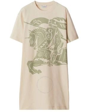 Burberry Short Sleeve Equestrian Knight Cotton Dress - Natural