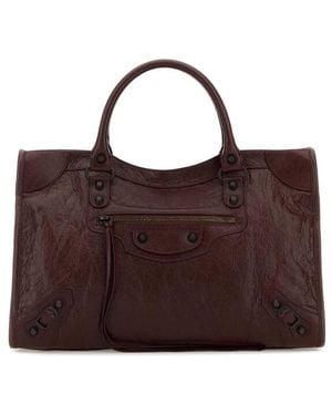 Balenciaga Burgundy Leather Medium Le City Handbag - Brown