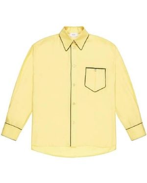 Bally Contrast Piping Relaxed Silk Shirt, Brand Size 40 Us - Yellow