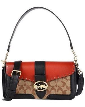 COACH Shoulder Bag-Khaki-Terracotta/Khaki/Terracotta Coated Canvas Shoulder-Bags - Red