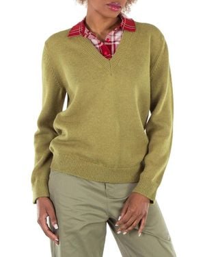 Loewe Polo Collar V Neck Sweater - Green