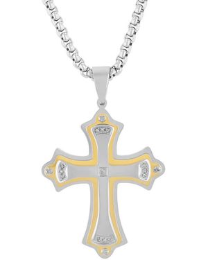 Robert Alton 07Ctw Diamond Stainless Steel With And Finish Cross Pendant - Metallic