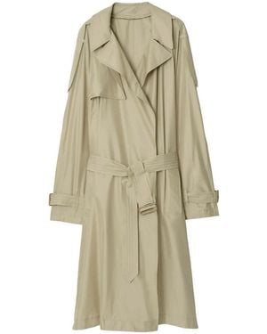 Burberry Long Silk Belted Trench Coat, Brand Size 52 Us - Natural