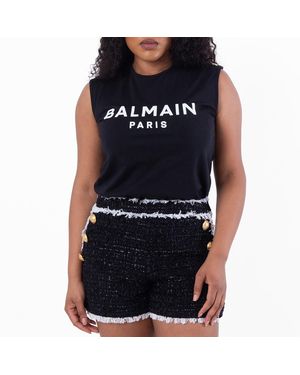 Balmain Logo Print Button Embellished Tank Top - Blue