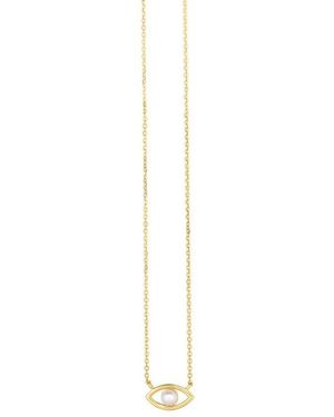 Tresorra 14K Evil Eye Pearl Pendant Necklace - Metallic