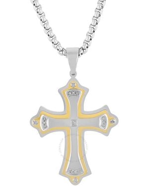 Robert Alton 07Ctw Diamond Stainless Steel With And Finish Cross Pendant - Metallic
