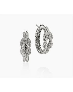John Hardy Love Knot Earrings, Sterling, Diamonds, 22Mm - Metallic