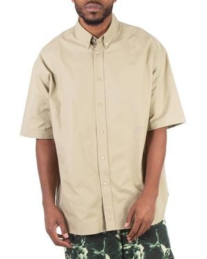 Burberry Logo-Embroidered Short Sleeve Poplin Shirt - Natural