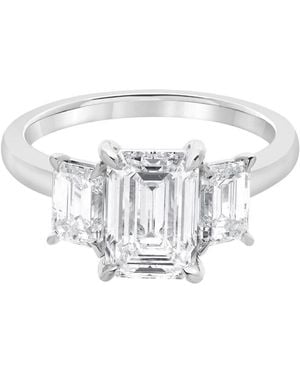 Brilliant Diamond 3 Carat Emerald Lab Grown 3 Stone Diamond Ring - White