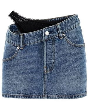 Alexander Wang Asymmetric Lace Detail Mini Skirt, Waist - Blue