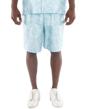 Versace Barocco Print Silk Shorts - Blue