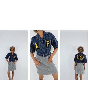 KENZO Ladies Rinse Denim Paris Striped Shirt Dress - Blue