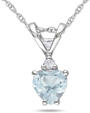 Amour Diamond And Aquamarine Heart Shaped Pendant With Chain - Blue