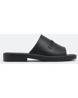 Ferragamo Giuneva Logo Embossed Slides - Black