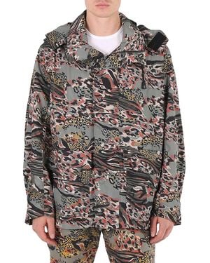Roberto Cavalli Khaki/Venetian Animalier Camouflage Hooded Jacket, Brand Size 46 (Us - Black