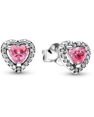 PANDORA Elevated Heart Stud Earrings - Pink