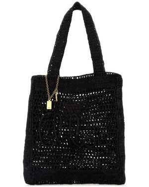 Chloé Chlo Raffia Estate Banana Shopping Bag - Black