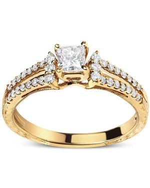 Haus of Brilliance 14K Diamond 5/8 Cttw Princess Diamond Split Shank And Milgrain Engagement Ring - Metallic