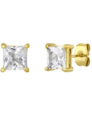 Robert Alton Stainless Steel With Finish Square Created Sapphire Stud Earrings - Metallic