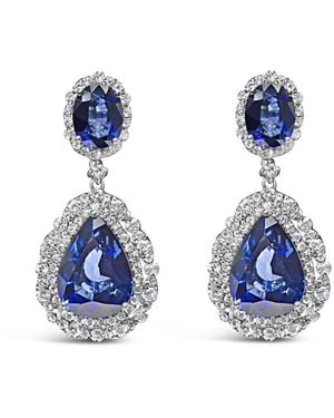 Haus of Brilliance 18K Sapphire 2 3/4 Cttw Diamond Halo Drop Dangle Earring (G-H Colour, Si1-Si2 Clarity) - Blue