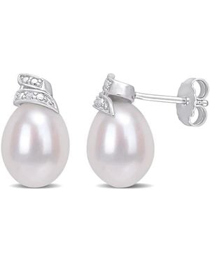 Amour 6.5-7Mm Freshwater Cultured Pearl And Diamond Accent Swirl Stud Earrings - White