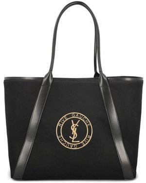 Saint Laurent Rive Gauche Logo Embroidered Tote Bag - Black