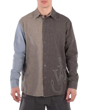 JW Anderson Anchor Patchwork Classic-Fit Cotton Shirt - Grey