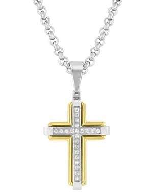 Robert Alton 1/6Ctw Diamond Stainless Steel Two-Tone Cross Pendant - Metallic