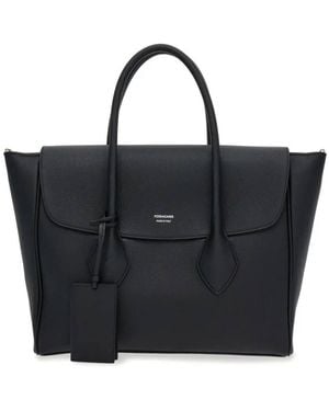 Ferragamo East-West Leather Tote Bag - Black