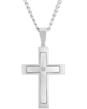 Robert Alton Diamond Accent Stainless Steel Frozen Finish Stacked Cross Pendant - Metallic