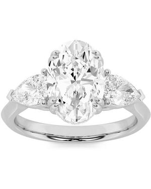 Mure And Co 3Ctw Oval Shaped Lab Grown Diamond (F/Vs) Three Stone Hidden Halo Ring - White