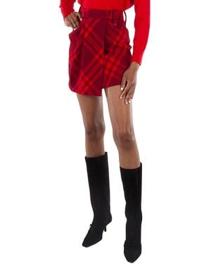 Burberry Check Pleated Wool Mini Skirt, Brand Size 8 (Us - Red