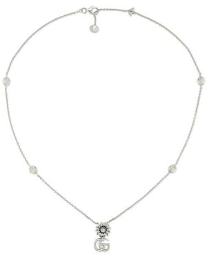 Gucci Gg Marmont Sterling And Mother Of Pearl Double G Flower Necklace - Metallic